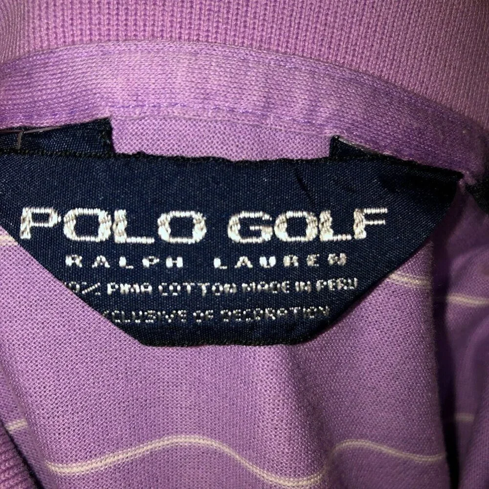 Ralph Lauren Polo Golf Shirt Mens Large Purple Striped Performance Classic Sz L
